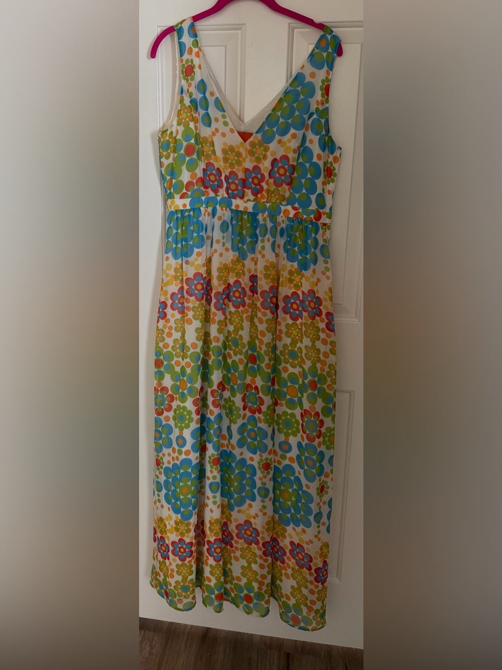 Modcloth White Maxi Dress with Blue, Green, Red & Orange Floral Print